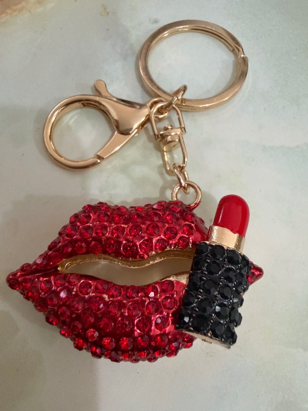 Red Crystal Lips & Lipstick Keychain